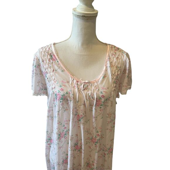 Miss Elaine Pink Floral Cap Sleeve Nightgown Plus Size 2X - Picture 3 of 8